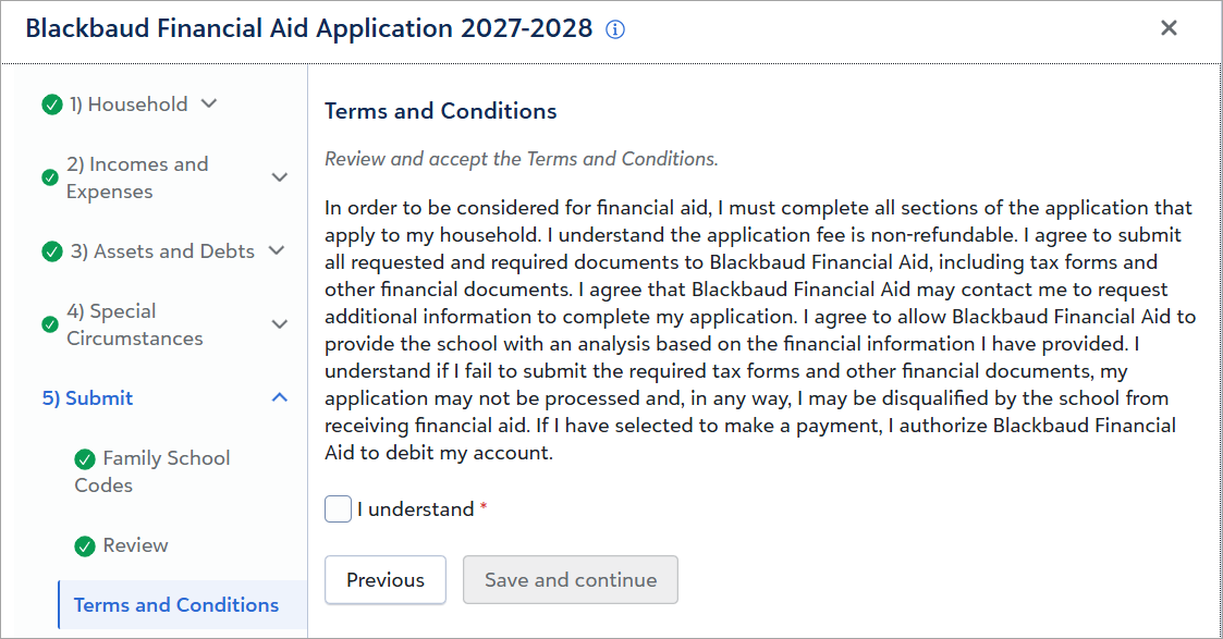 Terms and conditions page